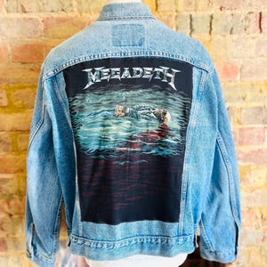 Vintage Upcycled Levi’s Megadeth Denim Jacket - Orange Tab - 1980s / 1990s - Heavy Metal