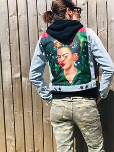 RE.STATEMENT | Upcycled Fashion Marketplace Unique, Upcycled, Sustainable Frida Kahlo Inspired Hand Painted High Waisted Denim Jeans - One-Of-A-Kind, Exclusive Clothing