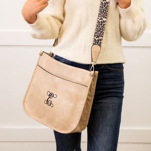 Callisa Vegan Leather Crossbody Bags, Leopard Strap, Minimalist Trendy Boutique Handbags, Zipper Closure, Luxury Personalized Monogram Gifts image 3