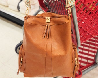 CHARIS Convertible Bag, 2-in-1 Backpack Handbag, Trendy Vegan Boutique, Boho Strap, Personalized Gift, Embroidered Monogram Bag, Stylish Bag