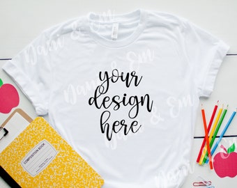 Style #5 Back to School Bella Canvas 3001 Unisex Mock Up Short Sleeve Tee Flatlay Mockups | Blank Shirt For Design | Shirt Mockup