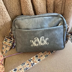 BRECKLYNN Vegan Leather Minimalist Crossbody Bag, Leopard Strap, Trendy Boutique Handbag, Monogram Personalized, Purse
