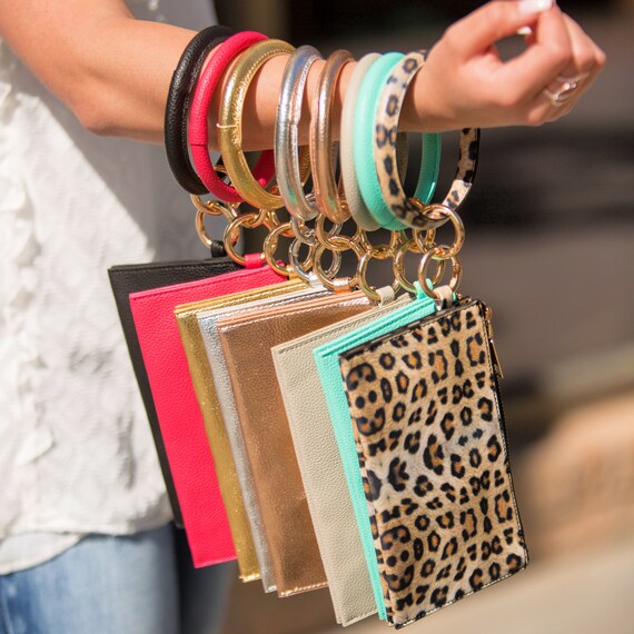 Print Pu leather Big O Key Ring Wrist Strap Personalize O Keychain Loop Bangle