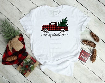 Red Buffalo Plaid Truck with Tree | SUBLIMATION TRANSFER | Shirt Transfer | Ready to Heat Press | not screen print | SUB