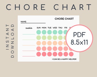 Tabla de tareas infantiles imprimible / Registro semanal de responsabilidades (PDF)