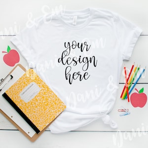 Style #4 Back to School Bella Canvas 3001 Unisex Mock Up Short Sleeve Tee Flatlay Mockups | Blank Shirt For Design | Shirt Mockup