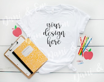 Style #4 Back to School Bella Canvas 3001 Unisex Mock Up Short Sleeve Tee Flatlay Mockups | Blank Shirt For Design | Shirt Mockup