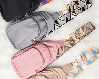 CRISALA Nylon Sling, Crossbody Bag, Embroidery Personalized Monogram Trendy Boutique Style Strap Lux Handbag Gift for Her Trendy Strap Bags