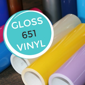 May include: Rolls of gloss vinyl in various colours, including blue, pink, yellow, purple, and white. The rolls are labelled "Gloss 651 Vinyl".