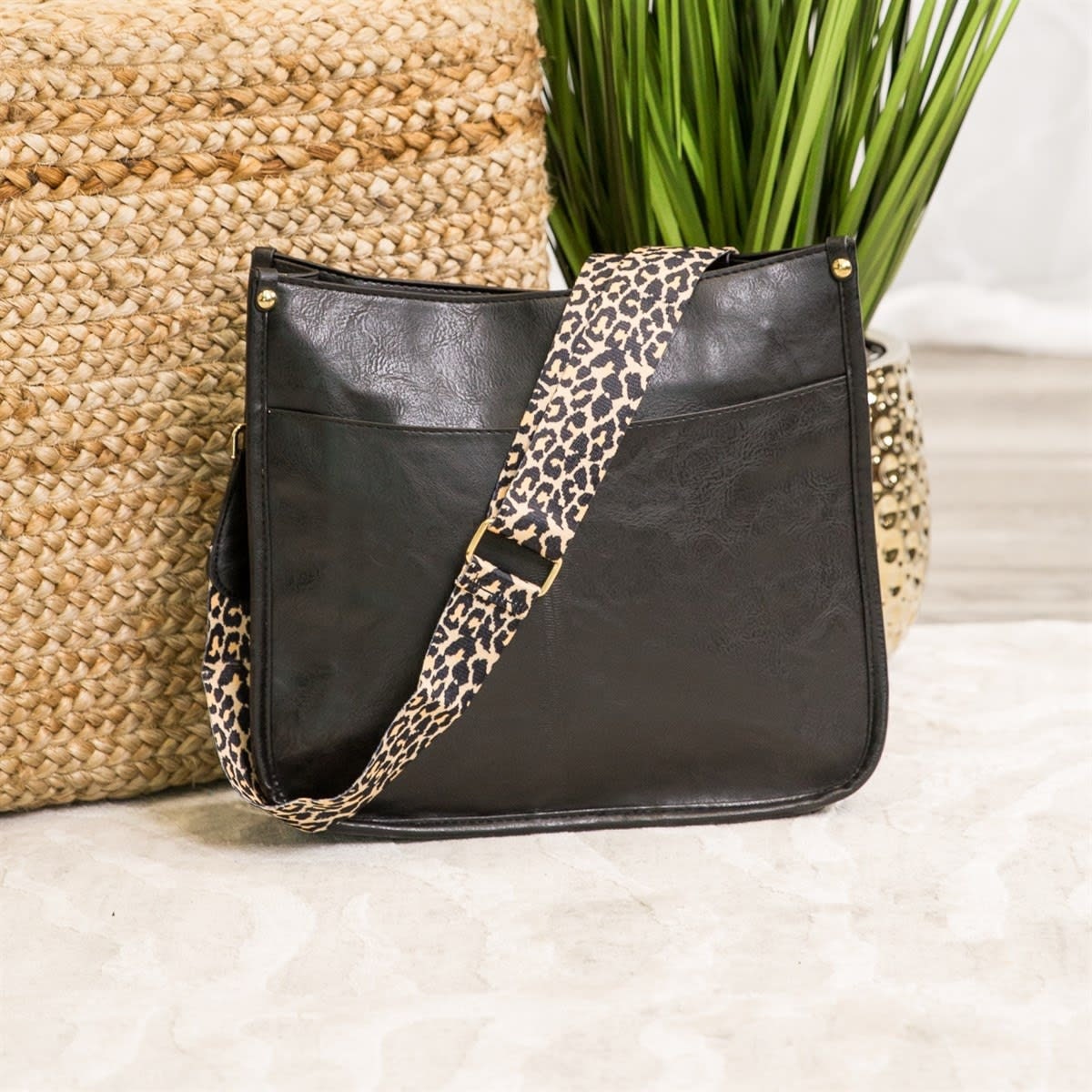 CALLISA Vegan Leather Crossbody Bag Leopard Strap Minimalist