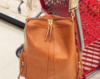 Charis Convertible Vegan Leather Backpack Handbag, Boho Strap, Monogrammed Gift