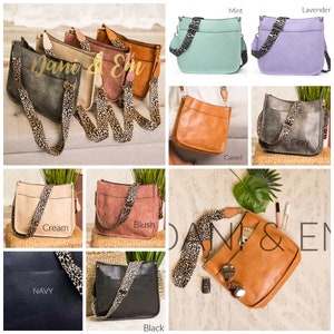 Callisa Vegan Leather Crossbody Bags, Leopard Strap, Minimalist Trendy Boutique Handbags, Zipper Closure, Luxury Personalized Monogram Gifts image 4