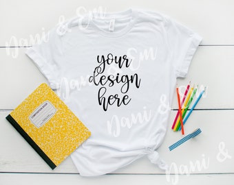 Bella Canvas 3001 White T-Shirt Mockup | Back to School Flatlay (Digital Download)