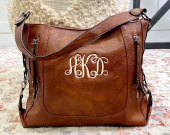 Bolso de mano Lakin de piel vegana con monograma / Bolso boutique bordado