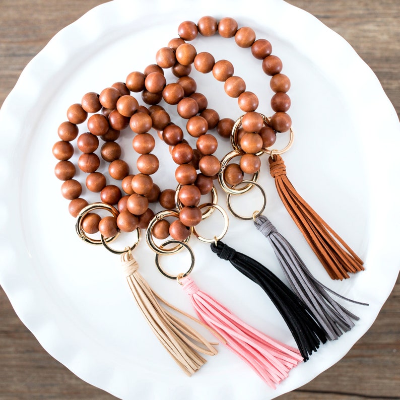 Wooden Key Ring Bracelet FREE SHIPPING Megasale Tassel Etsy