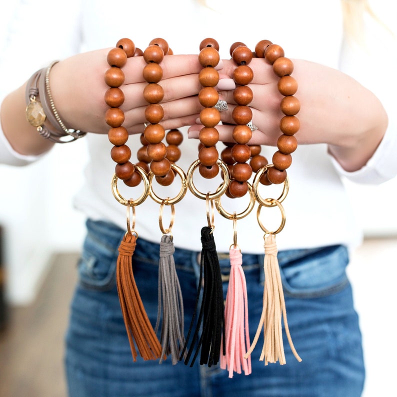 Wooden Key Ring Bracelet FREE SHIPPING Megasale Tassel Etsy