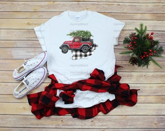 Red Off-Road Truck with Tree Plaid E | SUBLIMATION TRANSFER | Shirt Mug Transfer | Ready to Heat Press | not screen print | SUB