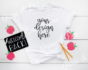 Style #1 Back to School Bella Canvas 3001 Unisex Mock Up Kurzarm T-Shirt Flatlay Mockups | Blanko Shirt für Design | Shirt Mockup