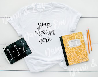 Style #7 Back to School Bella Canvas 3001 Unisex Mock Up Short Sleeve Tee Flatlay Mockups | Blank Shirt For Design | Shirt Mockup