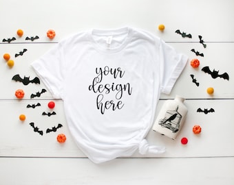 Maqueta de camiseta blanca Bella Canvas 3001 para Halloween / Maqueta plana (Descarga digital)