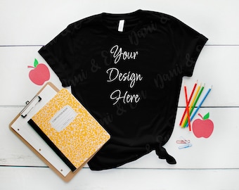 Style #4 BLACK Back to School Bella Canvas 3001 Unisex Mock Up Kurzärmeliges T-Shirt Flatlay Mockups | Blanko Shirt für Design | Shirt Mockup