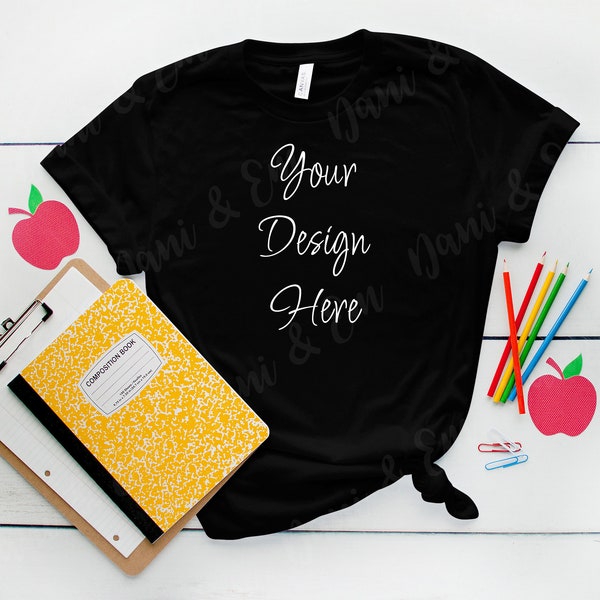 Style #4 BLACK Back to School Bella Canvas 3001 Unisex Mock Up Short Sleeve Tee Flatlay Mockups | Blank Shirt For Design | Shirt Mockup