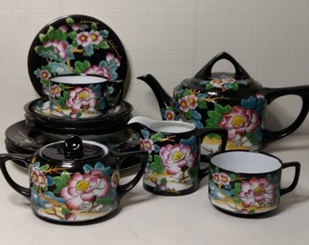 Pink and Black Nippon Partial Tea Set