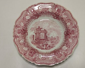 Mid 19th Century Acropolis Staffordshire Pink Transferware Serving Bowl