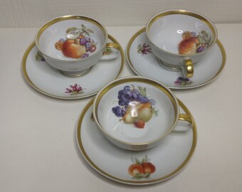 3 German PMR Orchard Cup & Saucer Sets