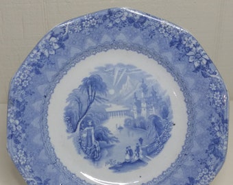 C & W K Harvey Delaware Pattern Blue Transferware 8" Plate