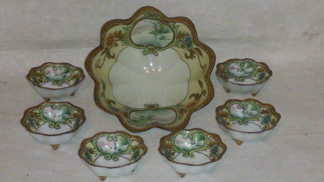 Raised Moriage Scenic Nippon Nut Bowl Set Etsy