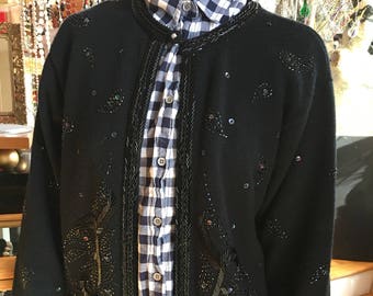 Vintage Women’s Black Beaded Cardigan Sweater