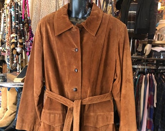 DENVER HAYES BROWN TAN SUEDE COAT WOMENS M XXL