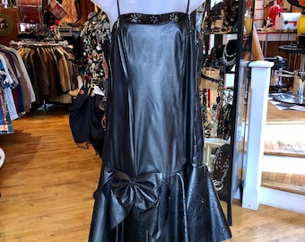 80’s Black Leather and Silk-like Lined Dress Women’s Medium