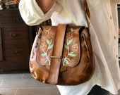 Retro 70 s Boho Vegan Leather Hand Crafted Shoulder Bag