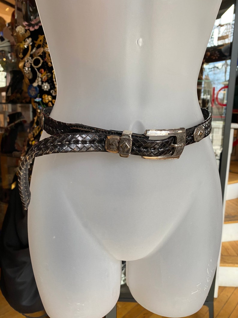 90\u2019s Boho BRIGHTON Black Leather Belt or Hat Band