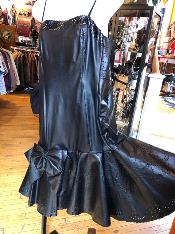 80’s Black Leather and Silk-like Lined Dress Wome… - image 3