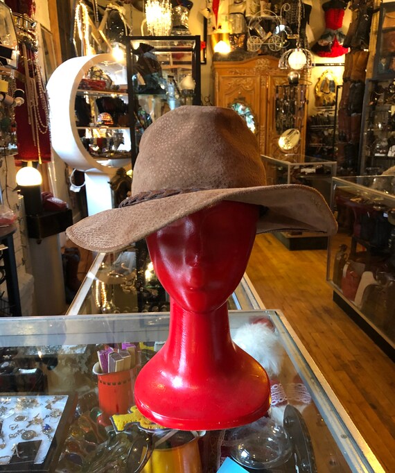 Vintage Western Brown Suede Hat, Cowboy Hat, Festi