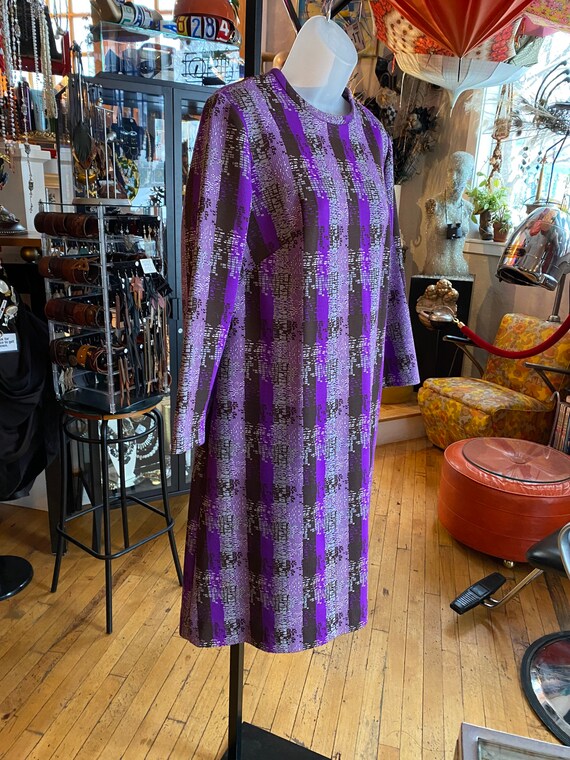 60’s Vintage Purple, Brown and Grey Poly Dress - image 4