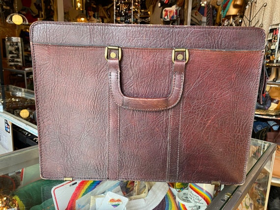 70’s Vintage Dark Brown Leather Briefcase Messeng… - image 2