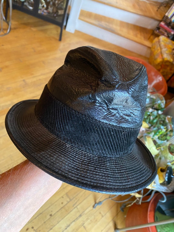 Vintage Black Leather Unisex Hat - image 5