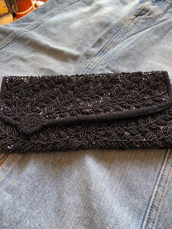Black beaded clutch purse