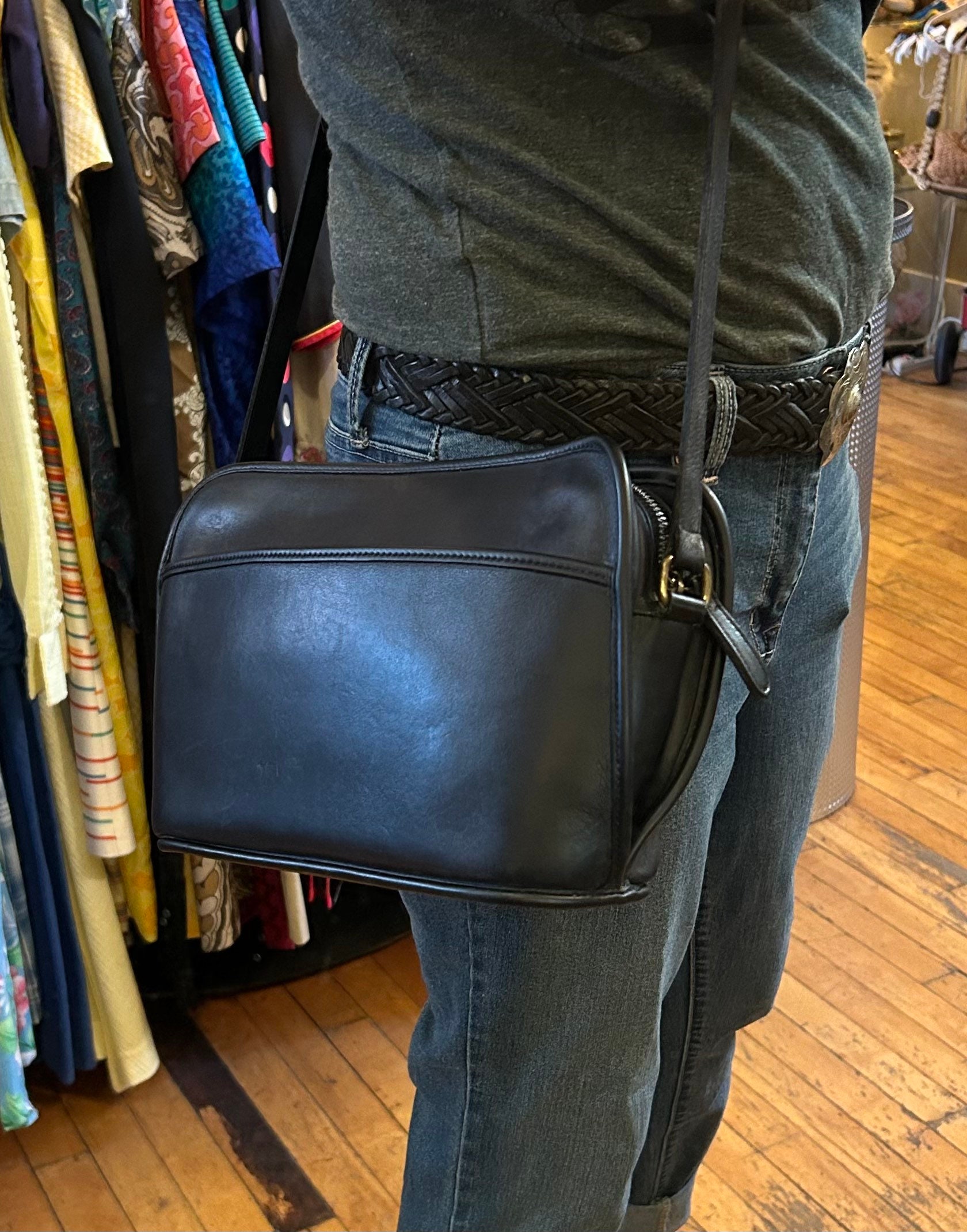 Vintage 1990s black crossbody COACH purse, adjustable strap, black COACH  bag, Able Shoppe, coach handbag