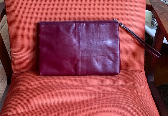 Vintage Burgundy Leather Clutch Dark Red Leather … - image 6