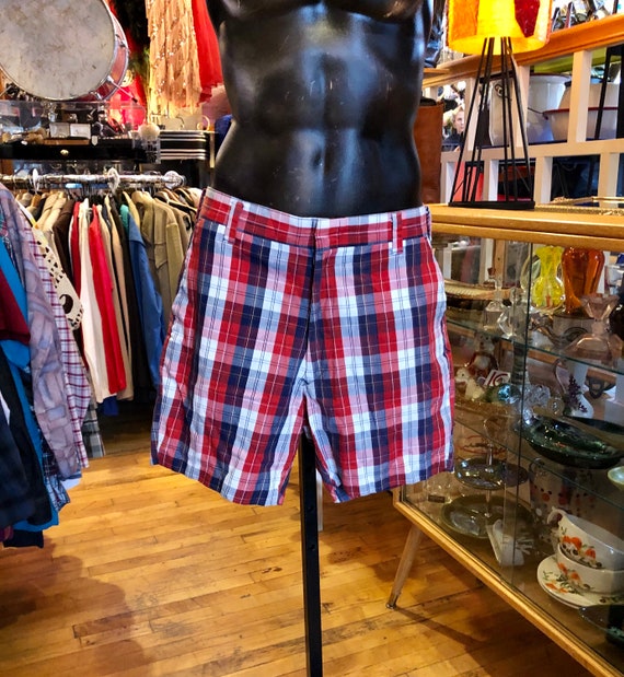70’s Retro Bermuda Shorts, Red, White and Blue Pla