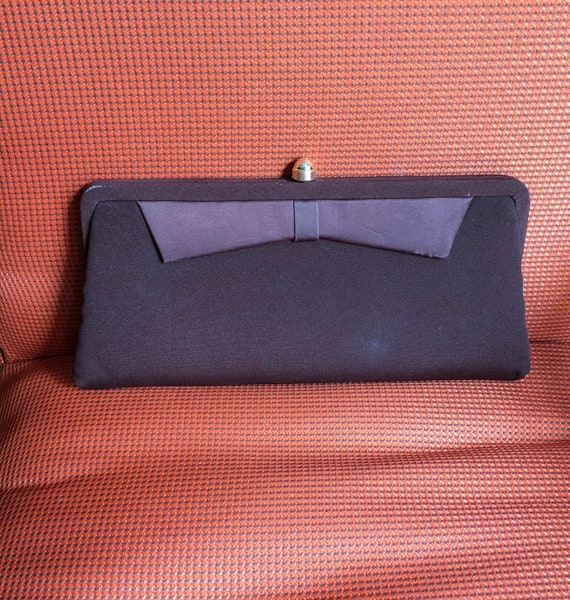 Vintage Brown Clutch with Brown Satin Bow Evening… - image 1