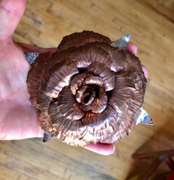 Vintage Large Handcrafted Copper and Silver Flower