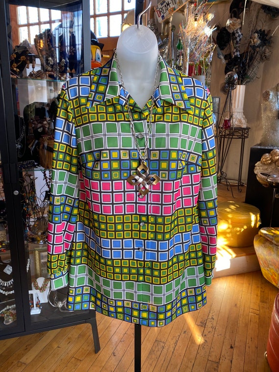 60’s Vintage Poly Geometric Blouse Women’s Large