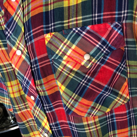 Authentic 70’s Western Plaid Shirt Medium - image 5