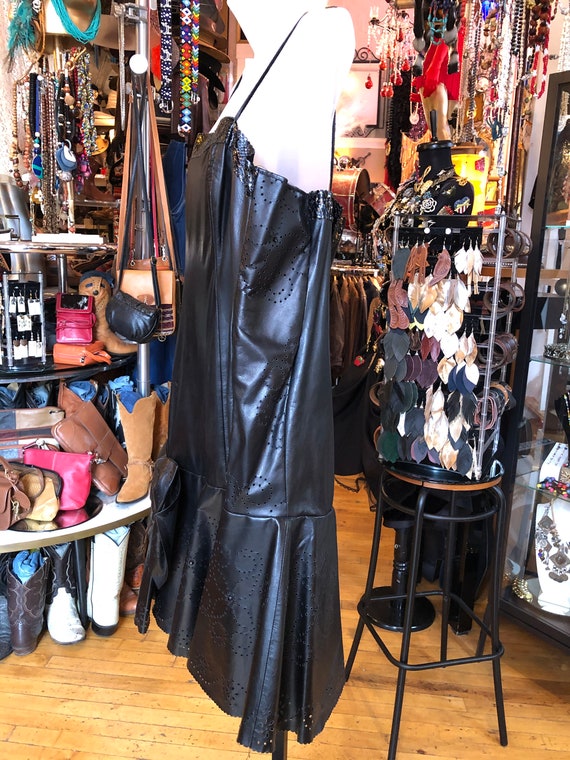 80’s Black Leather and Silk-like Lined Dress Wome… - image 5